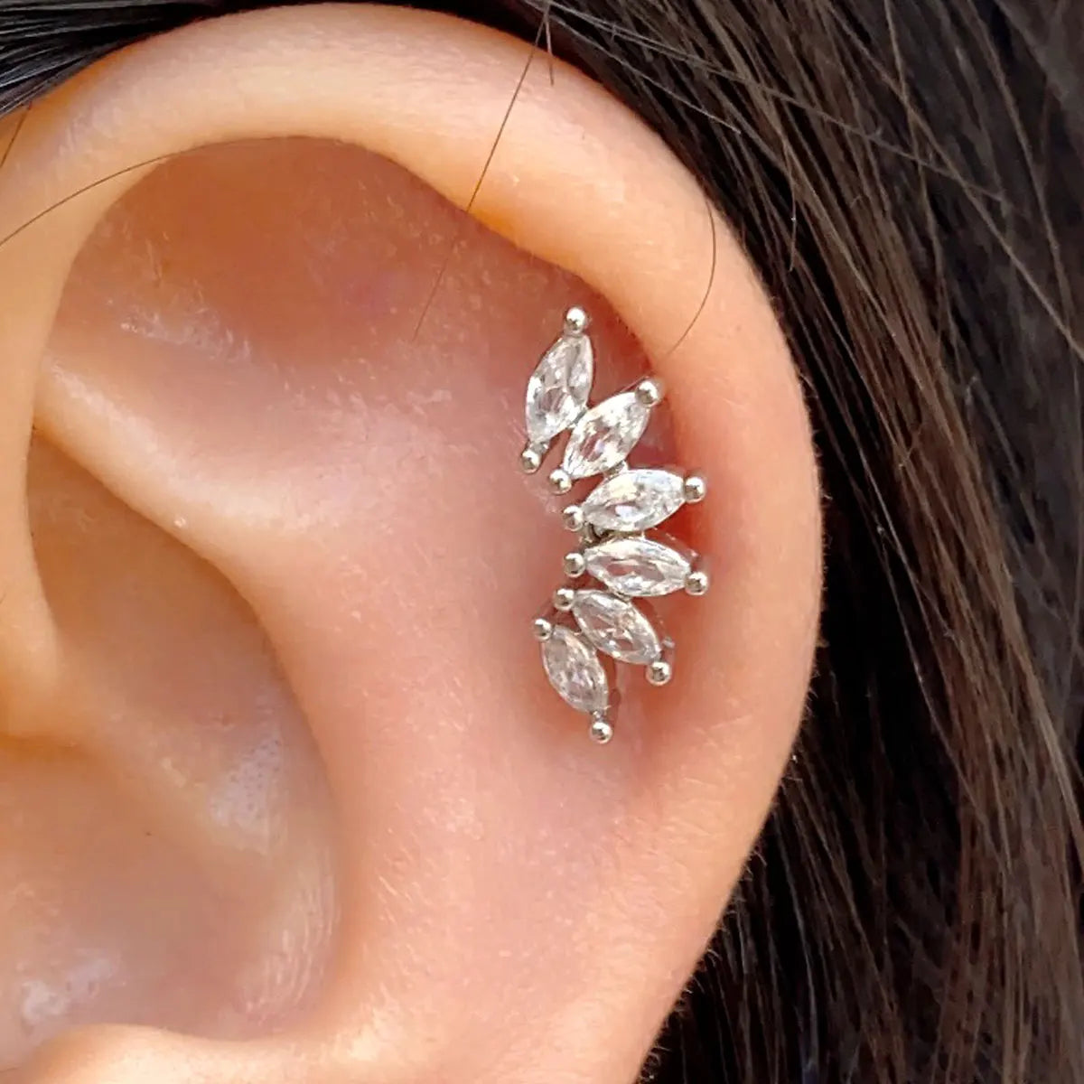 Flower Leaf Tragus Helix Piercing Studs Earrings Women Mini Crystal CZ Stainless Steel-Dollar Bargains Online Shopping Australia