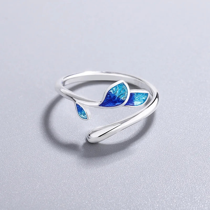 Whale Tale Mermaid Blue Green Leaf Silver Color Finger Rings Stackable Moon Stone Women Jewelry-Dollar Bargains Online Shopping Australia