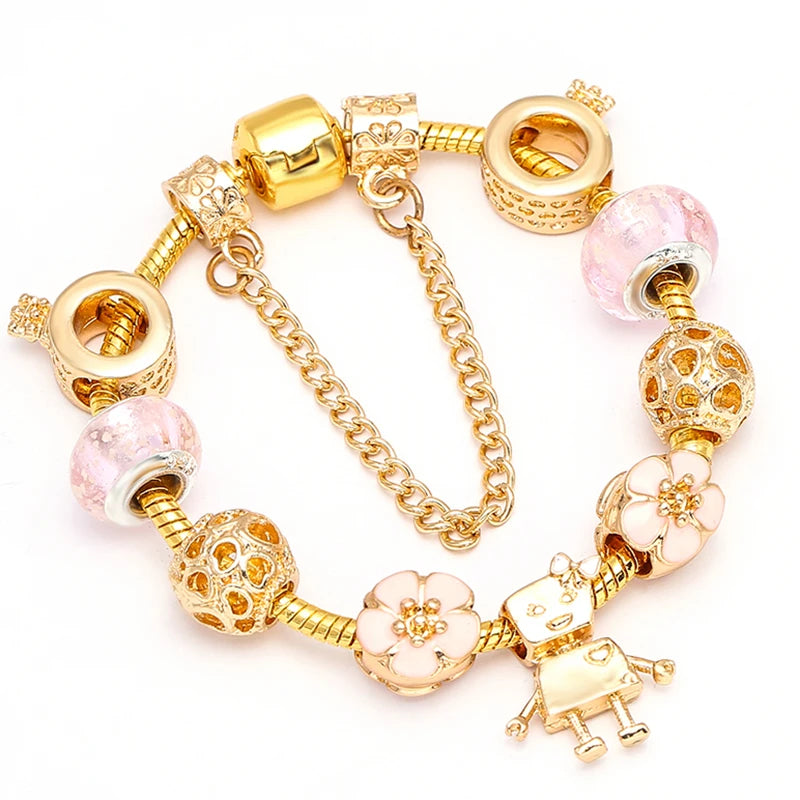 Luxury Crystal Bees Gold Color Charm Bracelet For Girl Murano Glass Beads Fine Bracelet For Women Couple DIY Jewelry Gift-Dollar Bargains Online Shopping Australia