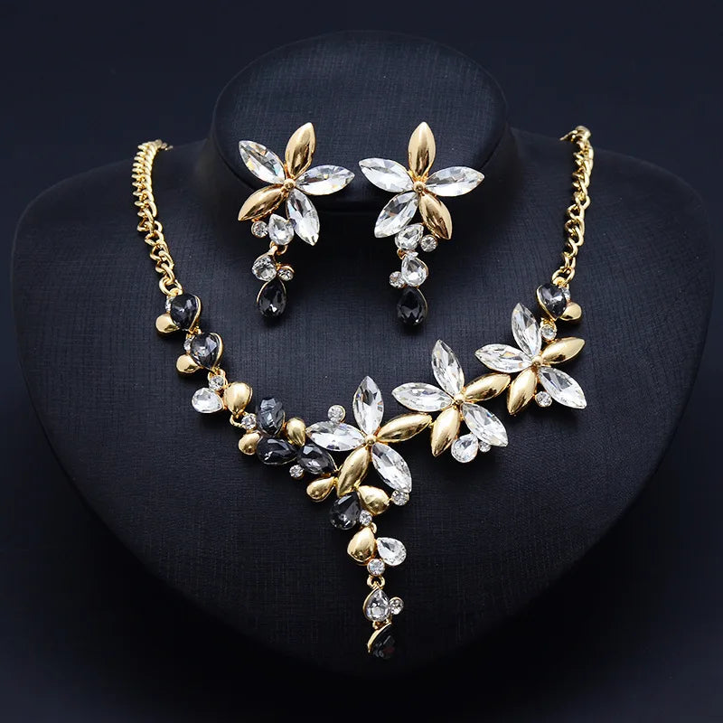 2Pcs/set Rhinestone Flower Necklace Earrings Set Luxury Morrocan Jewelry Set Accessories Valentine's Party Beach Jewelry Bijoux-Dollar Bargains Online Shopping Australia