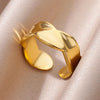 Rings for Women Gold Color Couple Jewelry Aesthetic Adjustable Punk Embossed Hollow Wide Ring-Dollar Bargains Online Shopping Australia