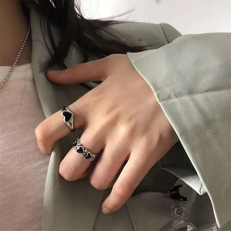 Heart Rings For Women Minimalist Aesthetic Drop Of Oil Open Rings Female Dinner Party Charming Ring Set Jewelry-Dollar Bargains Online Shopping Australia