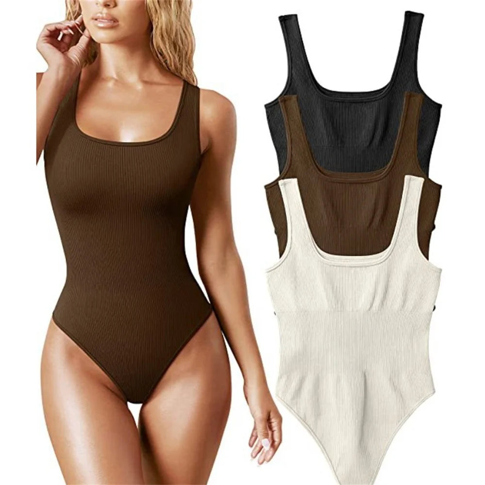 Sleeveless Bodysuits for Women Summer Basic Ribbed Sexy Crew Neck Racerback Tank Tops Body Suit Going Out-Dollar Bargains Online Shopping Australia