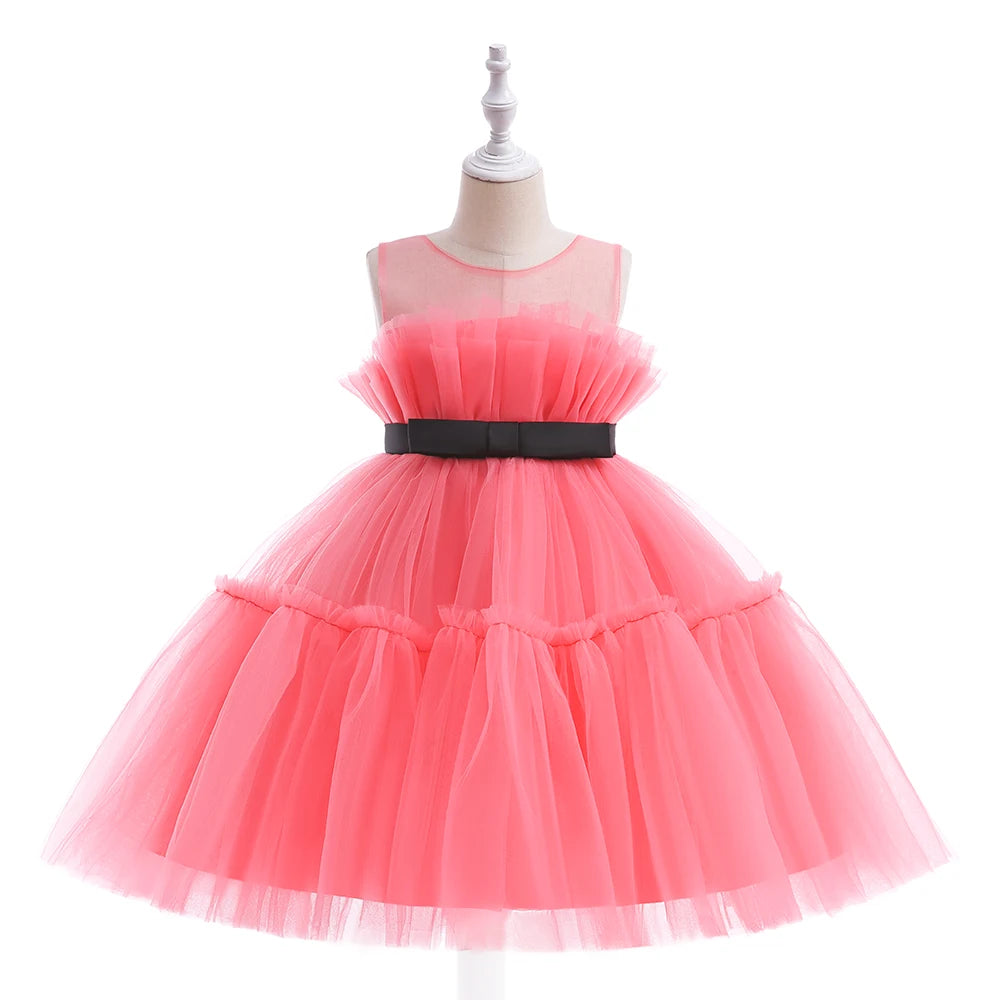 Girl Ruffles Princess Dress Toddler Infantil Wedding Party Prom Gown Kids Evening Bridesmaid Tulle 1 Years Birthday Pink Dresses-Dollar Bargains Online Shopping Australia