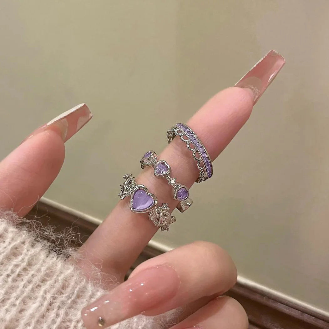 Y2K Crystal Rings Kpop Heart Adjustable Ring Irregular Geometry Punk Vintage Rings Set for Women Girls-Dollar Bargains Online Shopping Australia