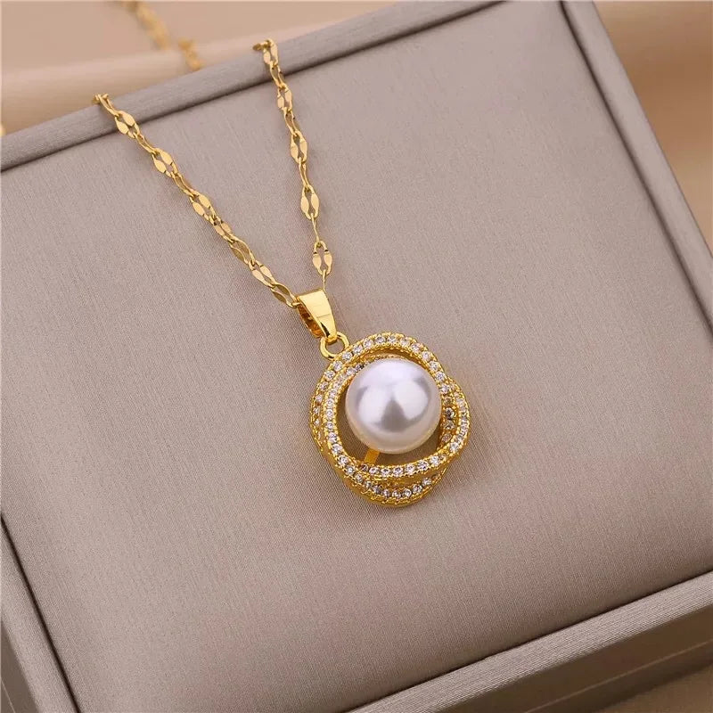 Zircon Crystal Pendant Clavicle Chain Necklace For Women Stainless Steel Jewelry Female Wedding Party Accessorie-Dollar Bargains Online Shopping Australia