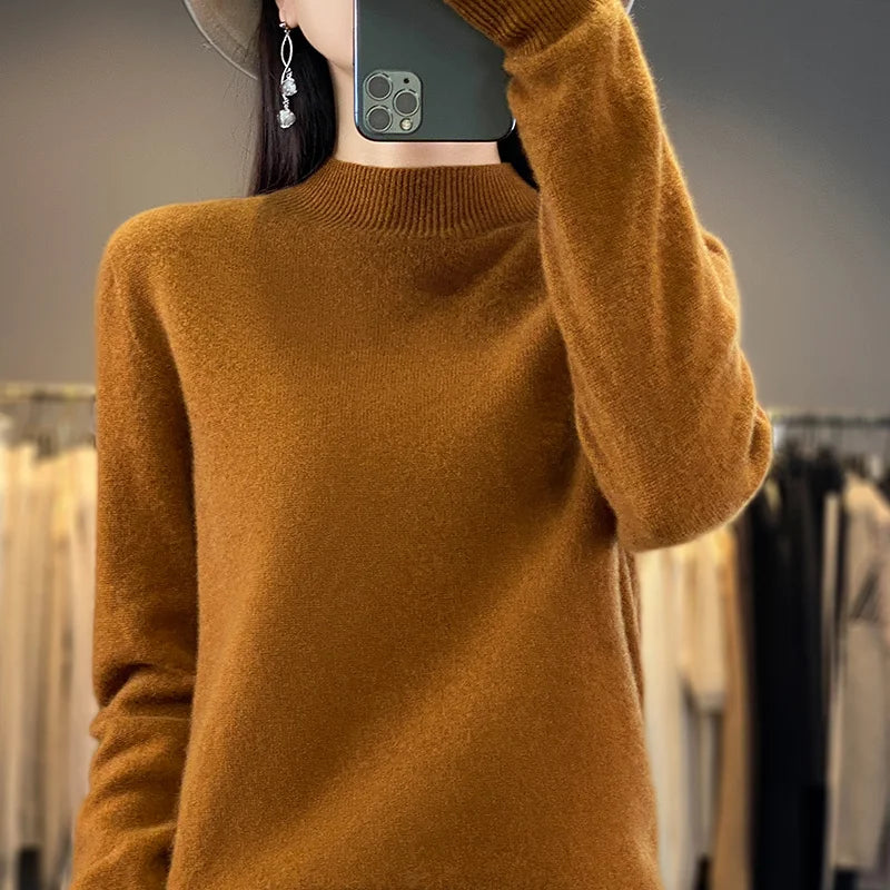 Wool Sweater Women's Loose Half Turtleneck Pullover Spring and Autumn Basic Style Simple Bottoming Top-Dollar Bargains Online Shopping Australia