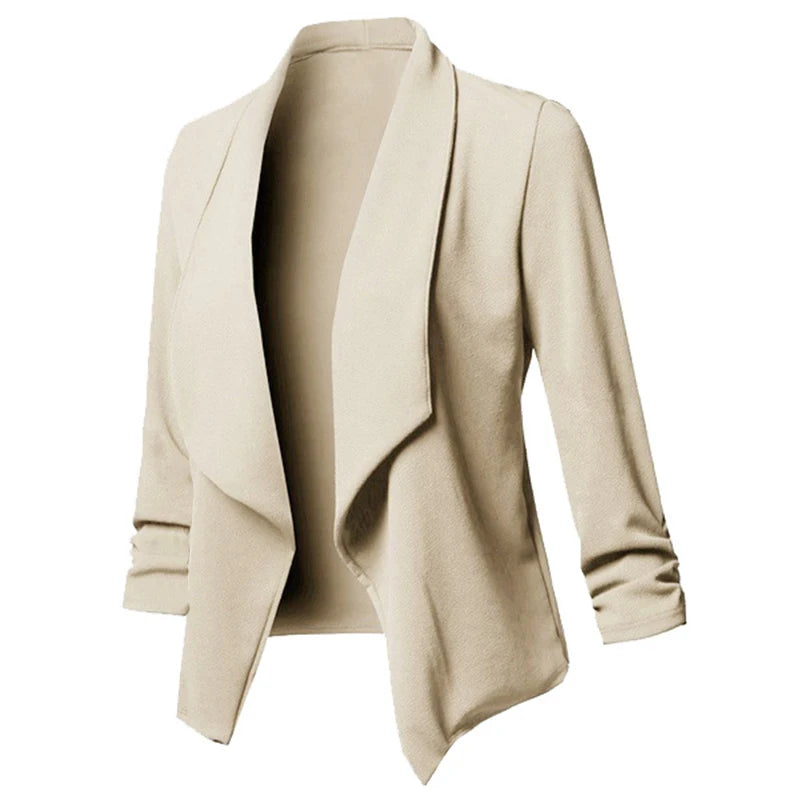 Women Thin Blazers Cardigan Coat Long Sleeve Female Jackets Ruched Asymmetrical Casual Business Suit Outwear-Dollar Bargains Online Shopping Australia