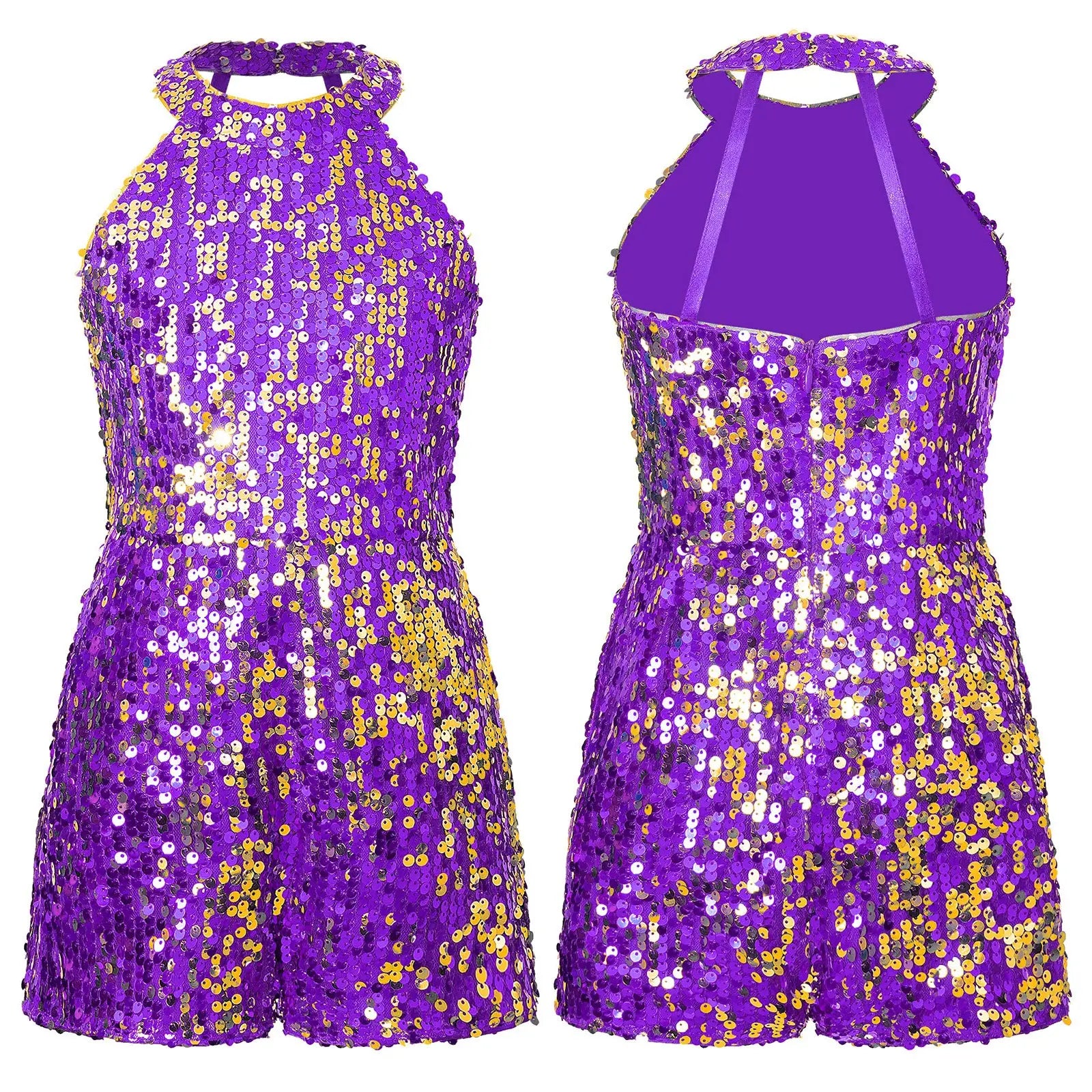 Kids Girls Shiny Sequin Halter Party Bodysuit Christmas Birthday Wedding Evening Costume Jazz Dance Stage Performance Jumpsuit-Dollar Bargains Online Shopping Australia