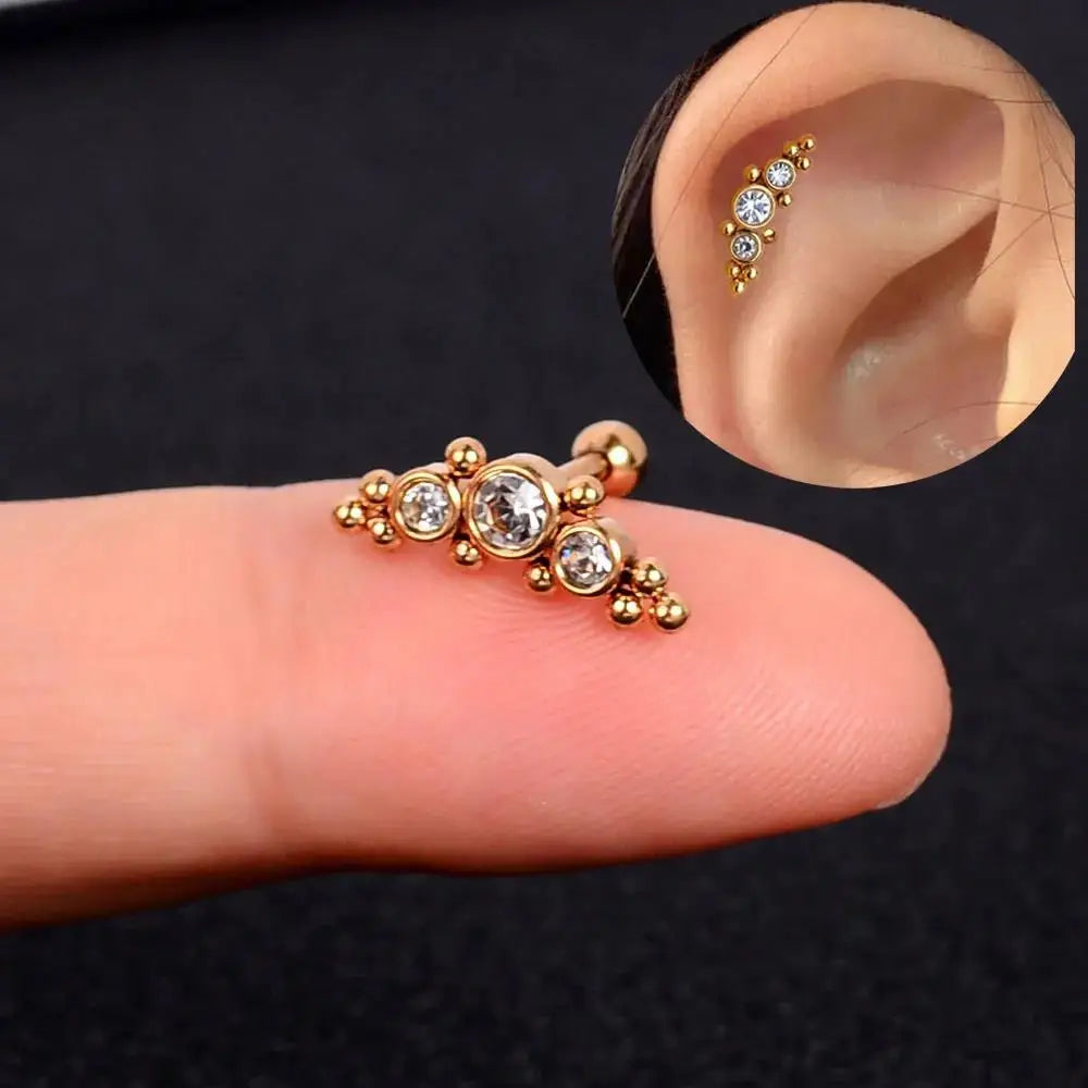 Flower Leaf Tragus Helix Piercing Studs Earrings Women Mini Crystal CZ Stainless Steel-Dollar Bargains Online Shopping Australia