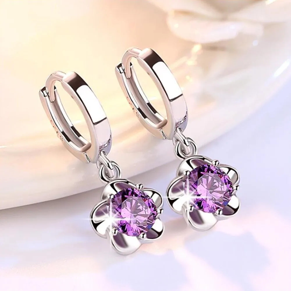 925 Sterling Silver Earrings Jewelry High Quality Retro Simple Pattern Purple White Zircon Earrings-Dollar Bargains Online Shopping Australia