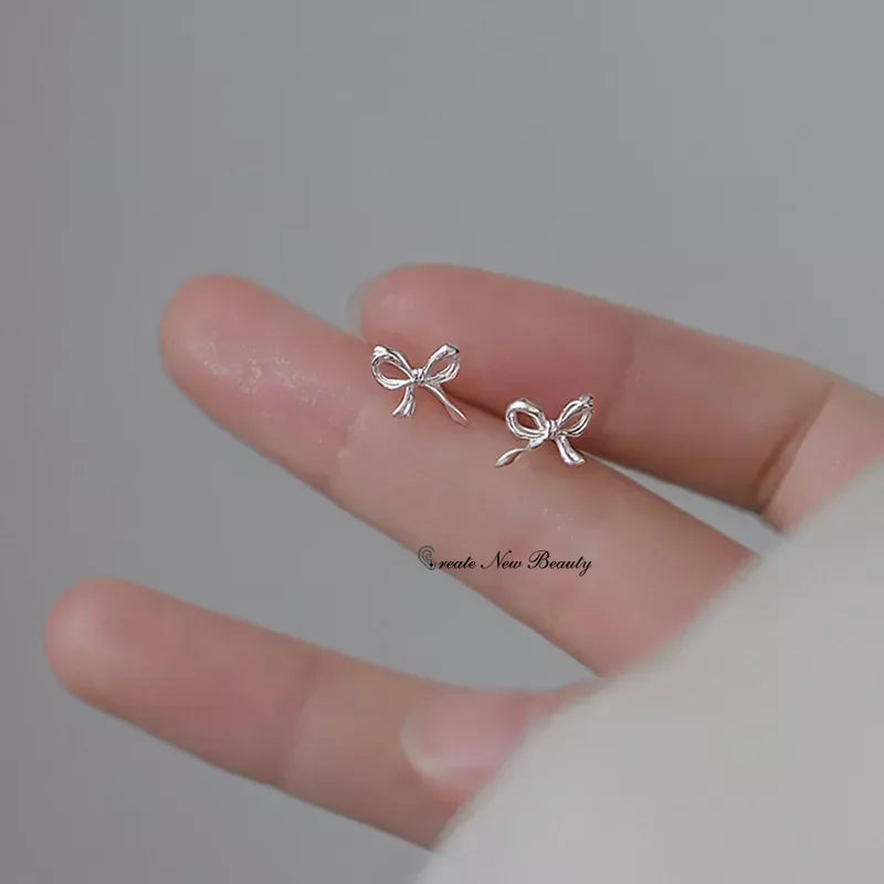 Fashion Earrings for Women Sweet Cute Bow Stud Earring 925 Silver Needles Simple Minimalist Ear Piercing Jewelry Gifts-Dollar Bargains Online Shopping Australia