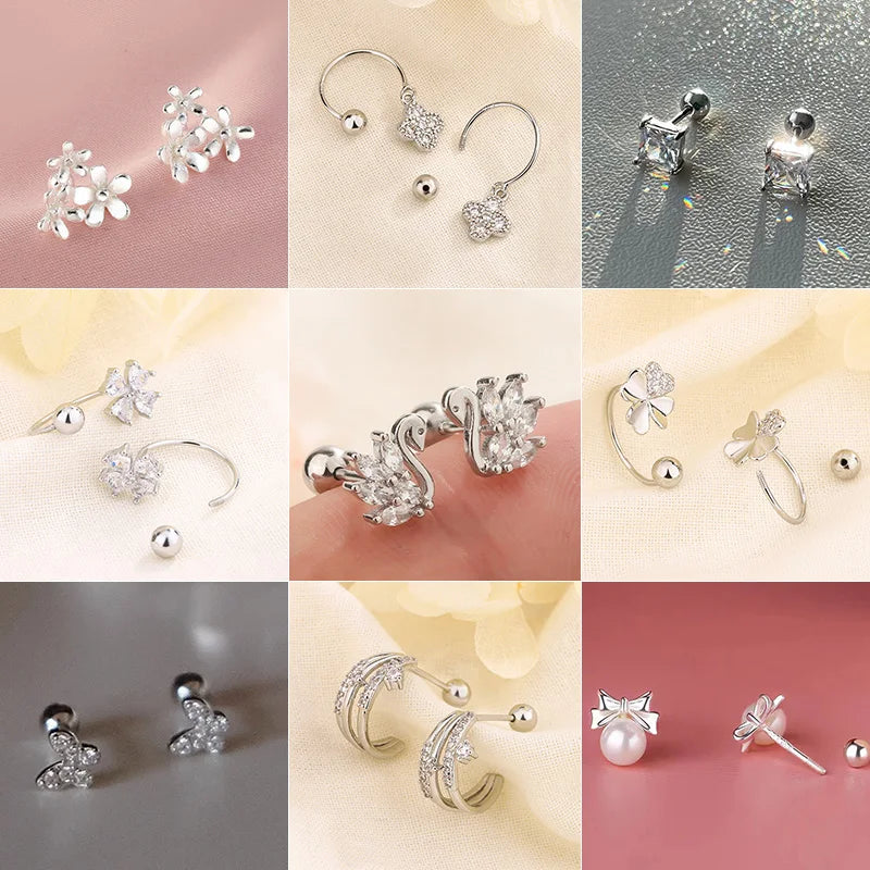 Silver Color Hypoallergenic Zircon Cartilage Studs Earring 925 Silver Needles Earrings for Women Helix Conch Tragus Piercing-Dollar Bargains Online Shopping Australia