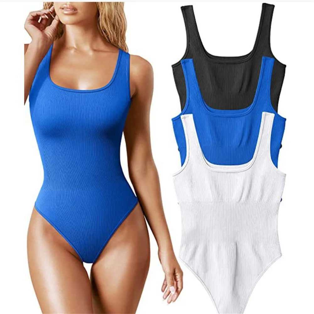 Sleeveless Bodysuits for Women Summer Basic Ribbed Sexy Crew Neck Racerback Tank Tops Body Suit Going Out-Dollar Bargains Online Shopping Australia