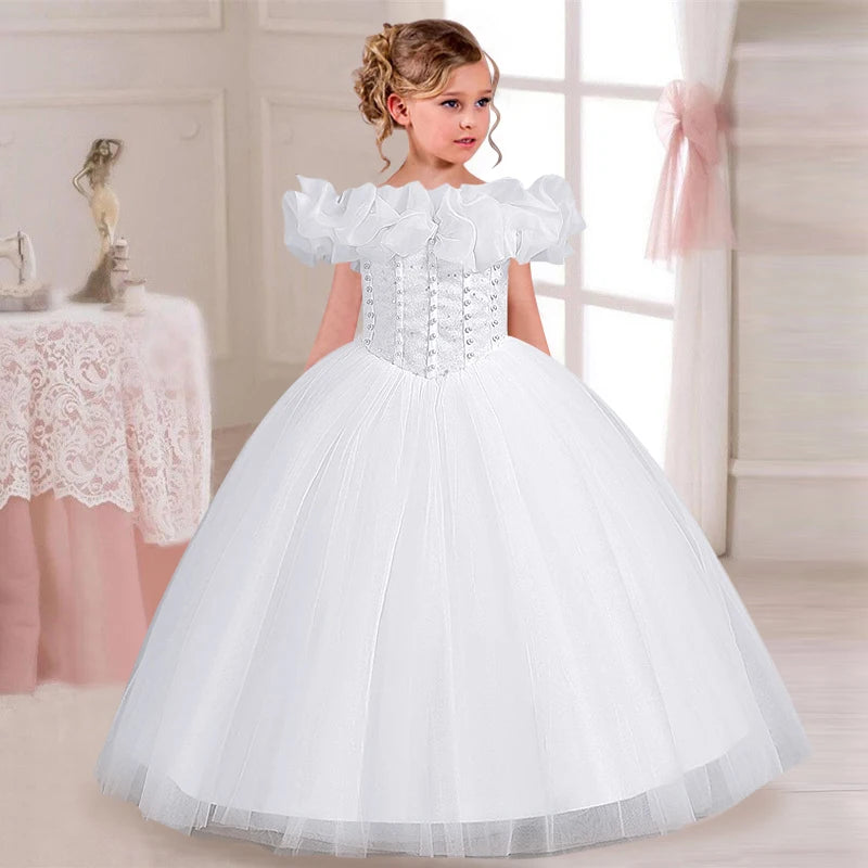 4-14 Year Old Girl Flower Girl Wedding Dress Elegant Celebrity Birthday Party One Shoulder Mesh Dress Christmas Girl Clothing-Dollar Bargains Online Shopping Australia