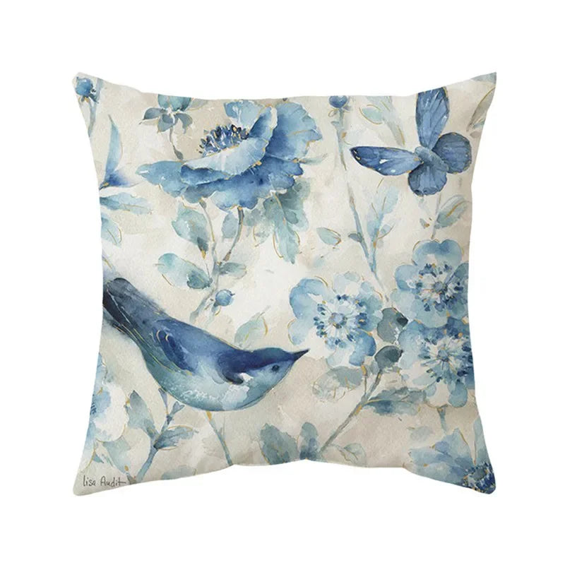 Oil Painting Flowers Decorative Pillowcase for Sofa Ginkgo Leaves Printed Polyester Cushion Cover 45x45cm Home Decor-Dollar Bargains Online Shopping Australia