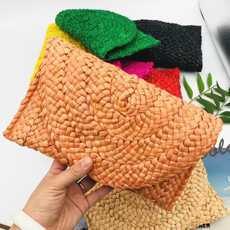 Women Flap Envelope Bags Fashion Summer Beach Bag Handmade Wallet Straw Knitted Handbag Lady Coin Phone Long Purse Clutches-Dollar Bargains Online Shopping Australia