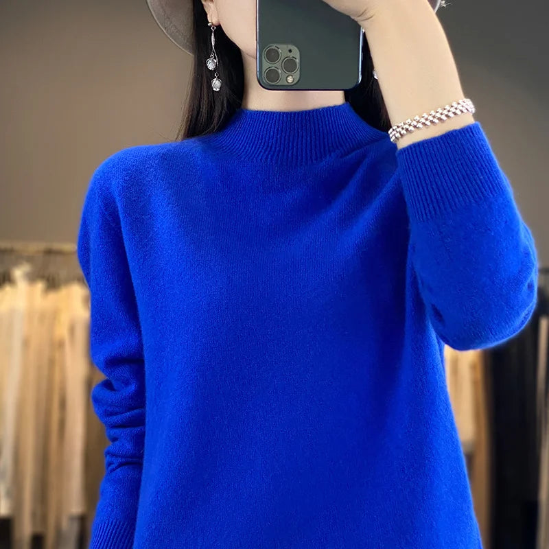 Wool Sweater Women's Loose Half Turtleneck Pullover Spring and Autumn Basic Style Simple Bottoming Top-Dollar Bargains Online Shopping Australia