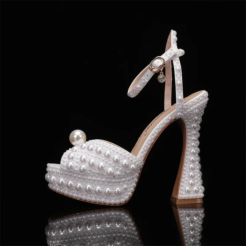 Women Sandals Fashion High Quality Wedding Shoes Women New Pearls Studs Luxury Peep Toe High Heels Buckle Woman Sandal 43-Dollar Bargains Online Shopping Australia