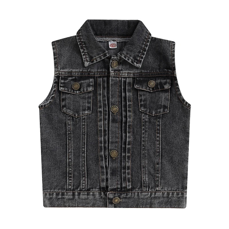 Unisex Baby Boys Girls Lapel Demin Vest Children Short Section Sleeveless Button Denim Jacket For Little Boys Girls-Dollar Bargains Online Shopping Australia