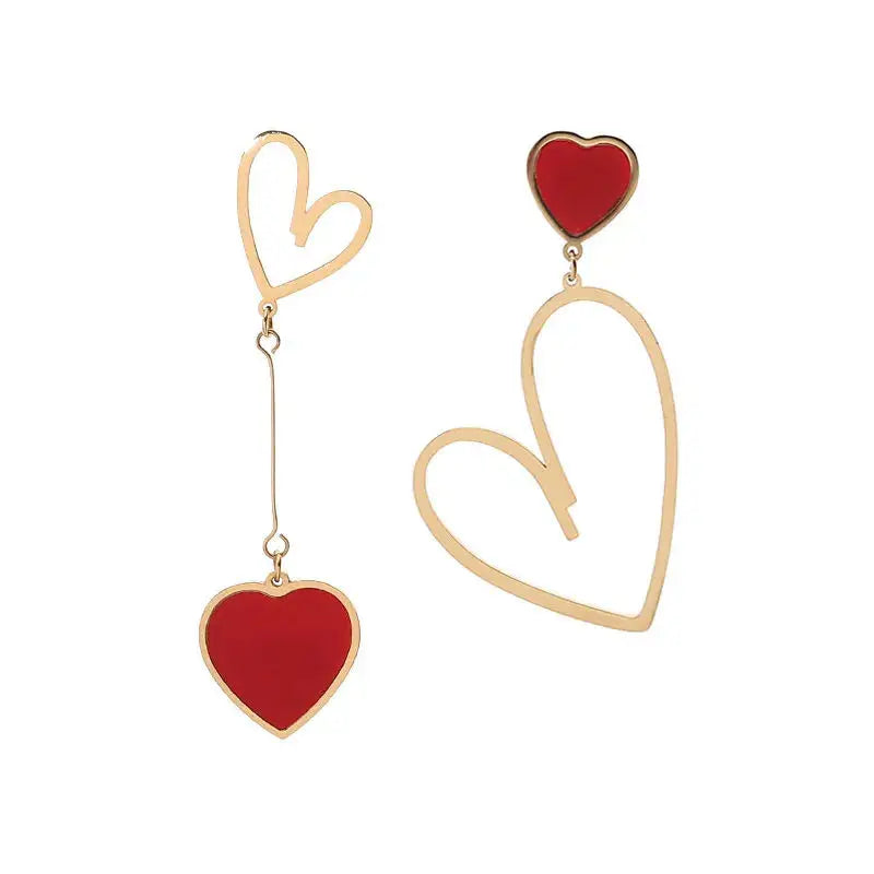 Gold Plated Asymmetric Mismatched Earrings Stainless Steel Heart Statement Earrings For Women-Dollar Bargains Online Shopping Australia