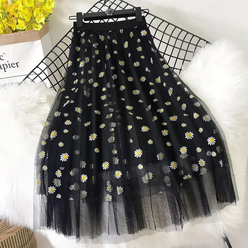 Skirts Women Tender Sweet Korean Style Printed Lady Mesh Ins Classy All-match College Elegant Popular Lovely Girls Stylish Charm-Dollar Bargains Online Shopping Australia