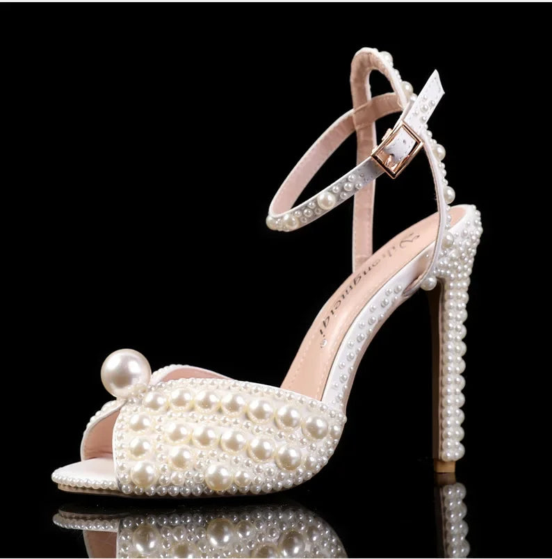 Women Sandals Fashion High Quality Wedding Shoes Women New Pearls Studs Luxury Peep Toe High Heels Buckle Woman Sandal 43-Dollar Bargains Online Shopping Australia