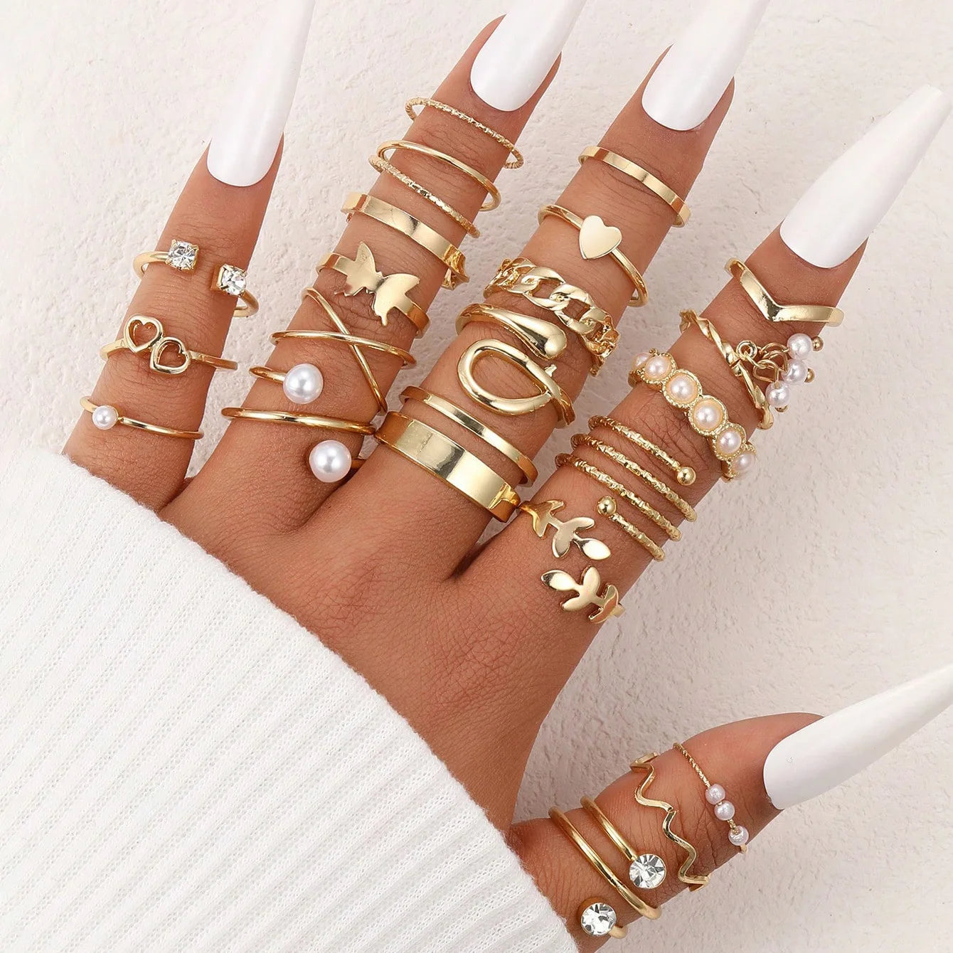 Bohemian Vintage Irregularly Ring Set for Women Gold Color Boho Butterfly Snake Heart Geometric Rings Retro Fashion Jewelry Gift-Dollar Bargains Online Shopping Australia