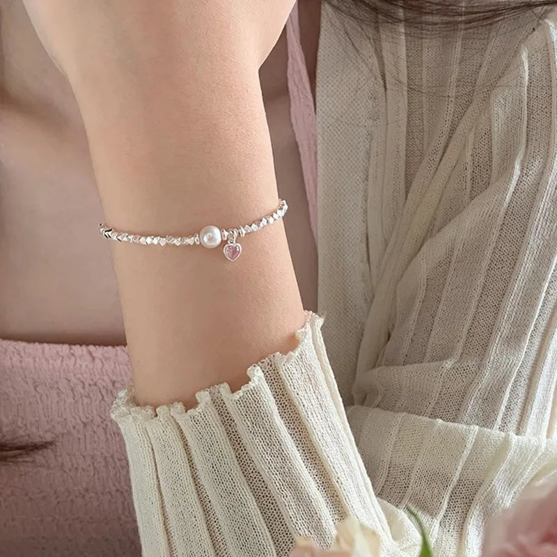 Silver Geometric Bead Pearl Punk Irregular Asymmetric Adjustable Bracelet For Woman Girl Fashion Jewelry-Dollar Bargains Online Shopping Australia