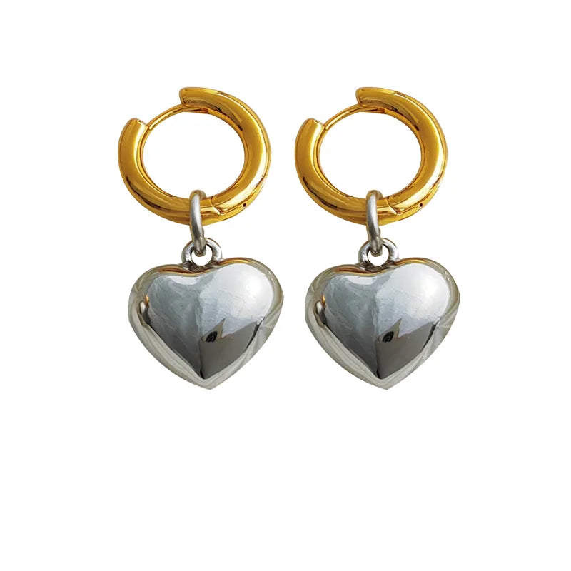 Statement Minimalist Gold Silver Color Mixed Solid Heart Pendant Hoop Earrings Street Style Korean Fashion Jewelry-Dollar Bargains Online Shopping Australia