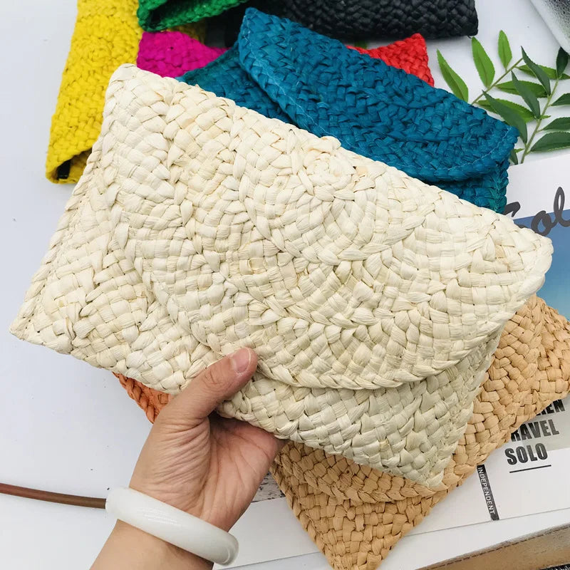 Women Flap Envelope Bags Fashion Summer Beach Bag Handmade Wallet Straw Knitted Handbag Lady Coin Phone Long Purse Clutches-Dollar Bargains Online Shopping Australia