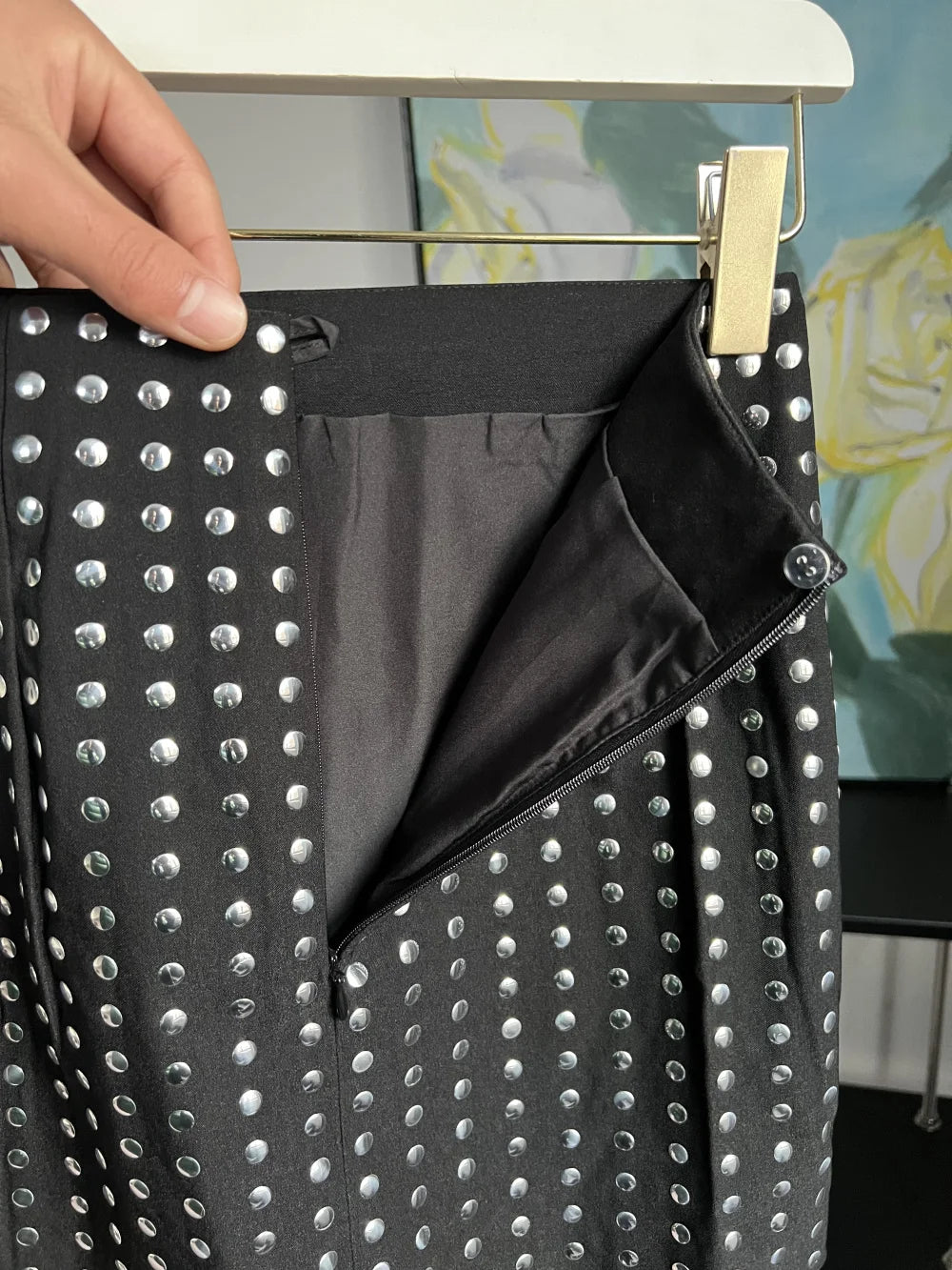 Studded skirt Heavy rivets decorated A-line version of high Fanny pack hips mini black skirt-Dollar Bargains Online Shopping Australia