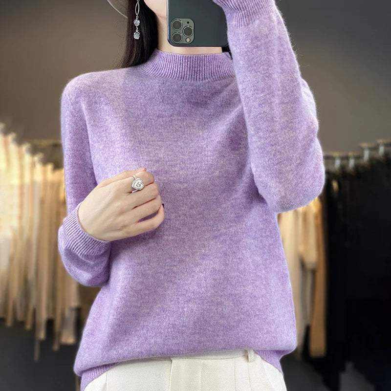 Wool Sweater Women's Loose Half Turtleneck Pullover Spring and Autumn Basic Style Simple Bottoming Top-Dollar Bargains Online Shopping Australia