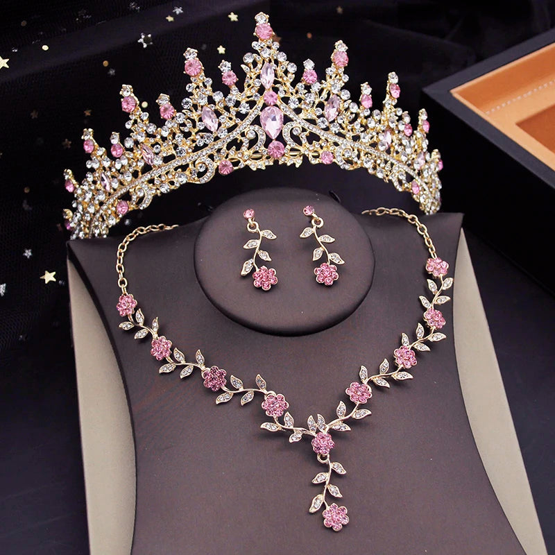 Crystal Tiaras Bridal Jewelry Sets for Women Crown Flower Choker Necklace Sets Wedding Bride Costume Jewelry Set-Dollar Bargains Online Shopping Australia