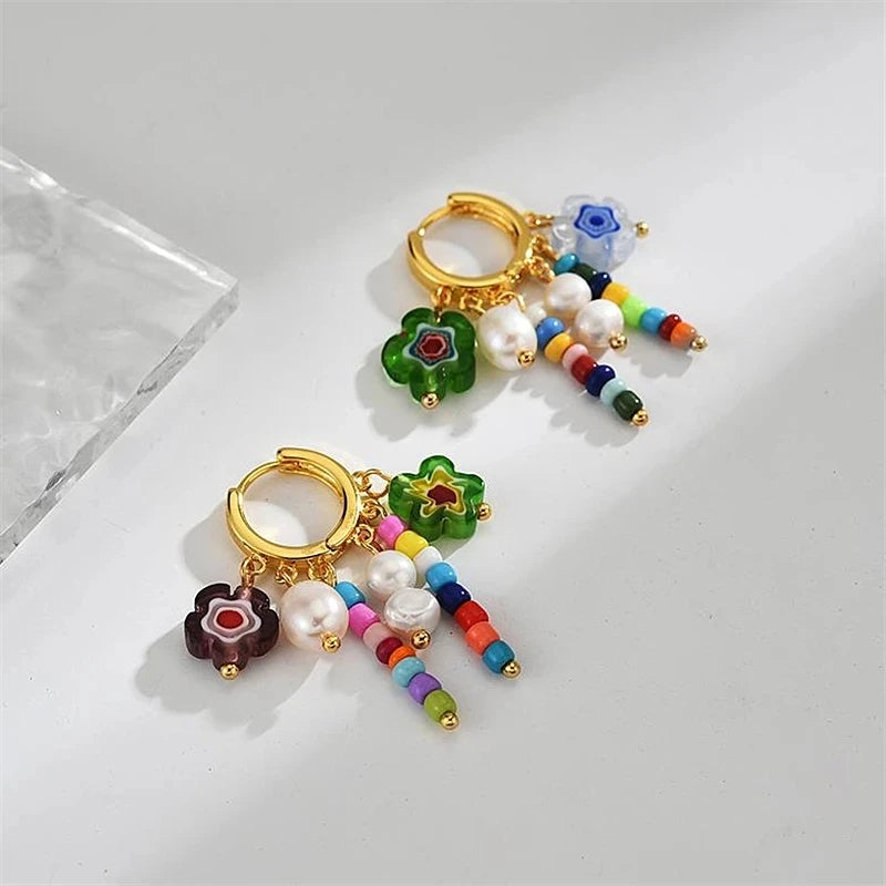 Geometric Full Colour Beads Heart-shaped Earclip Earrings For Women Bohemia Personality Earring Party Jewelry-Dollar Bargains Online Shopping Australia