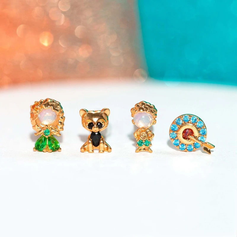 4pcs Fairy Cute Animal Comb Princess Stud Earrings Set Fashion Zircon Crystal Women Girls Gift Jewelry-Dollar Bargains Online Shopping Australia