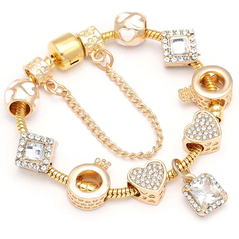 Luxury Crystal Bees Gold Color Charm Bracelet For Girl Murano Glass Beads Fine Bracelet For Women Couple DIY Jewelry Gift-Dollar Bargains Online Shopping Australia