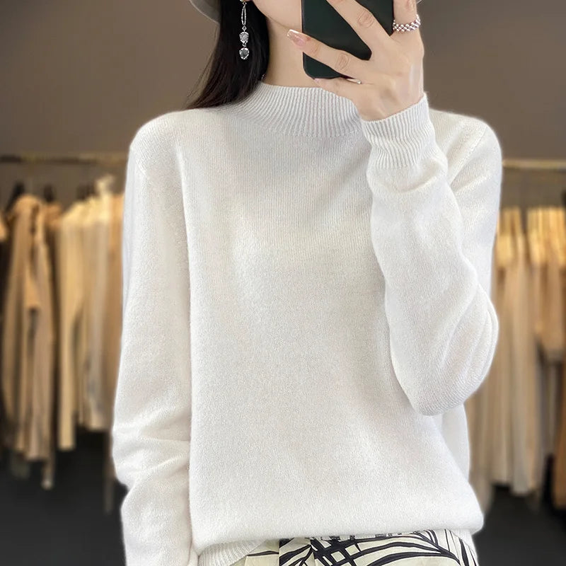 Wool Sweater Women's Loose Half Turtleneck Pullover Spring and Autumn Basic Style Simple Bottoming Top-Dollar Bargains Online Shopping Australia