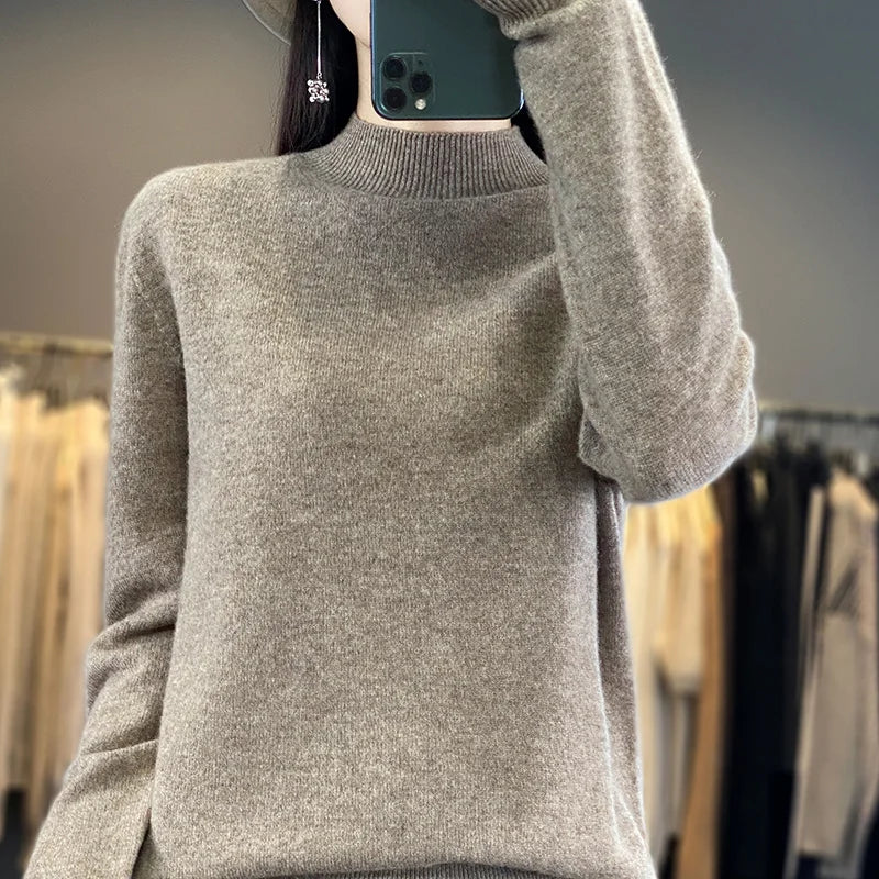 Wool Sweater Women's Loose Half Turtleneck Pullover Spring and Autumn Basic Style Simple Bottoming Top-Dollar Bargains Online Shopping Australia