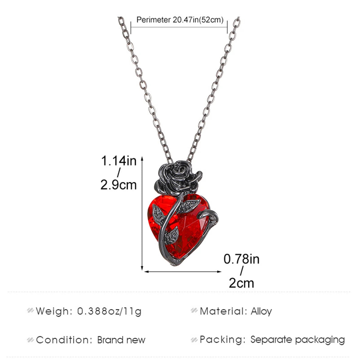 Gothic Rose Red Love Necklace Women's Y2K Grunge Jewelry Dainty Silver Color Tonebloody Human Heart Pendant Personalized Gifts-Dollar Bargains Online Shopping Australia