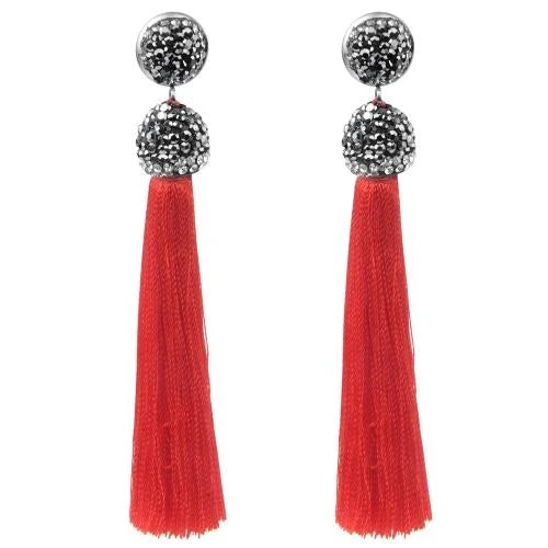 Long Tassel Earrings Handmade Bohemian Unusual Silk Crystal Dangle Drop Hanging Earrings-Dollar Bargains Online Shopping Australia