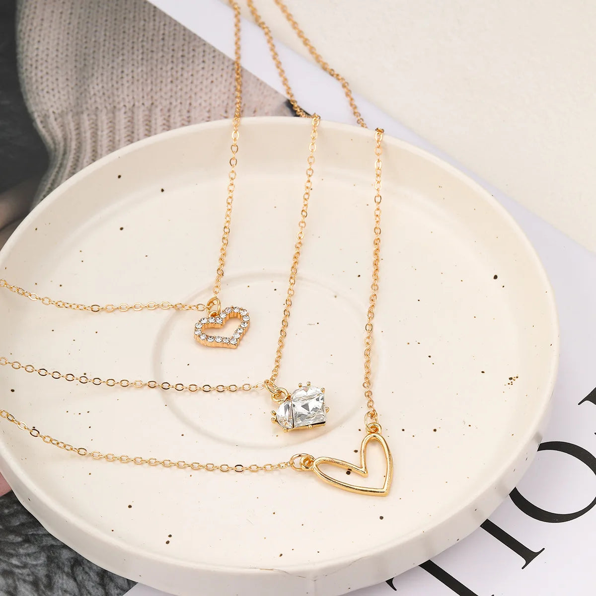 Crystal Zircon Heart Star Charm Layered Pendant Necklace Set for Women Charms Fashion Square Rhinestone Female Vintage Jewelry-Dollar Bargains Online Shopping Australia