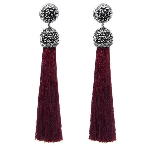 Long Tassel Earrings Handmade Bohemian Unusual Silk Crystal Dangle Drop Hanging Earrings-Dollar Bargains Online Shopping Australia