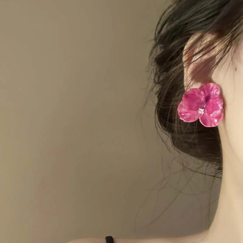 Pink Flowers Drops Glaze Earrings Japanese And South Korean Style Elegant Fashion Stud Earrings Ms Travel Wedding Accessories-Dollar Bargains Online Shopping Australia