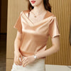 Satin Blouse Women Tops Fashion V-Neck Short Sleeve Blouses Suit Bottom Shirt Silk Vintage-Dollar Bargains Online Shopping Australia