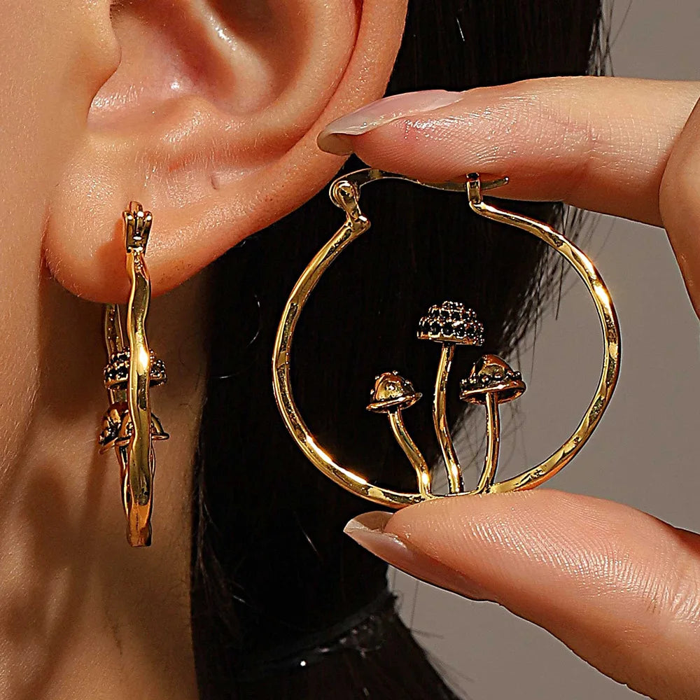 Vintage Bohemian Style Gothic Mushroom Decorative Hoop Earrings Niche Alloy Jewellery Creative Gifts for Women Girls-Dollar Bargains Online Shopping Australia