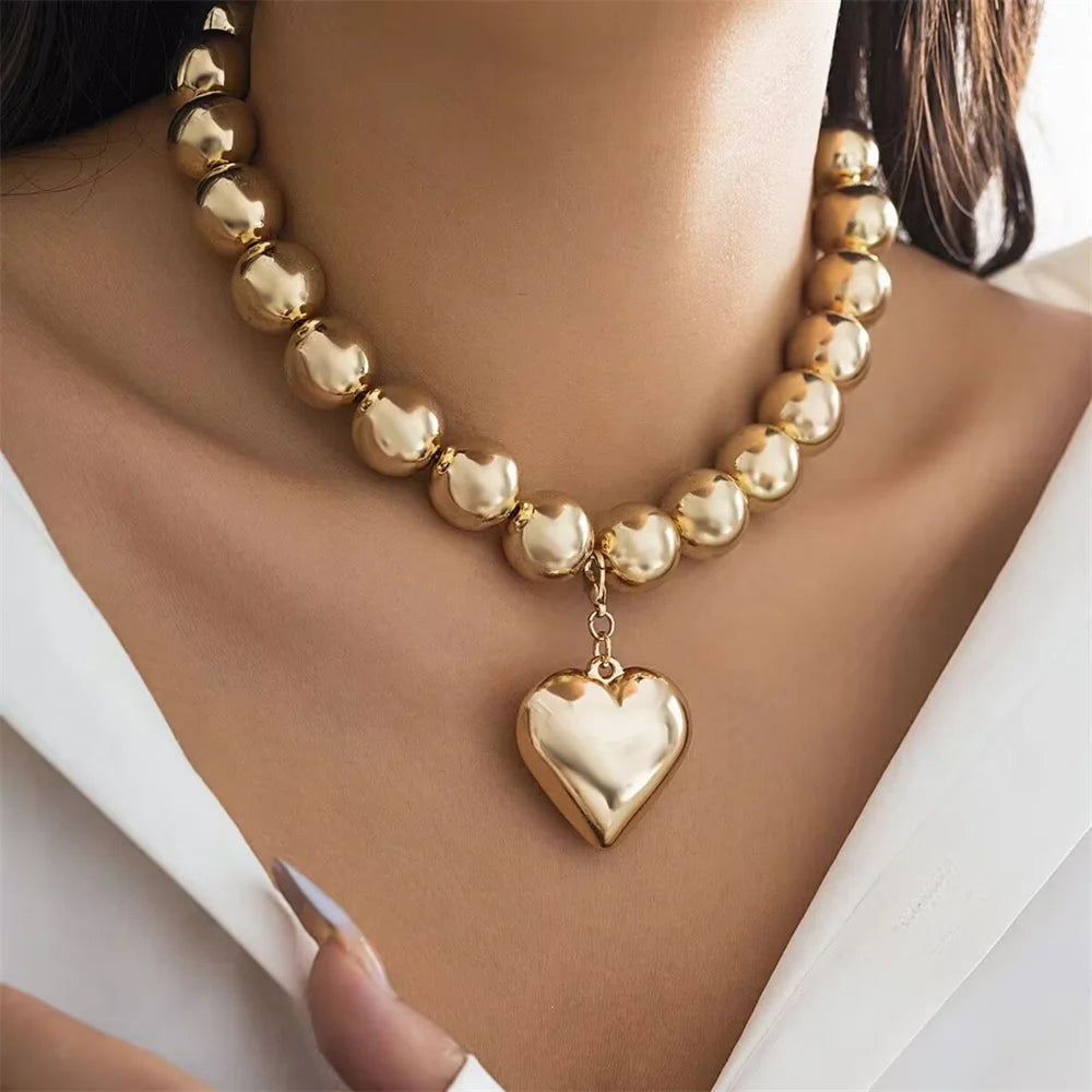 Vintage Silver-plate Geometric Exaggerated Artificial Pearl Chain Necklace For Women Female Fashion Boho Y2K Girl Jewelry Gift-Dollar Bargains Online Shopping Australia