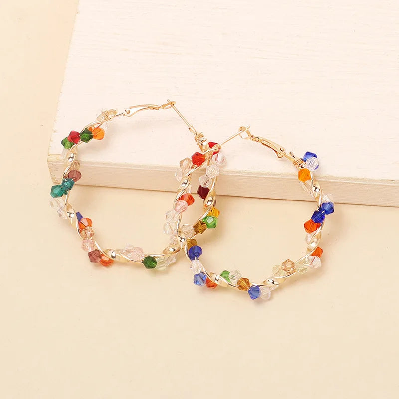 Colorful Crystal Hoop Earrings for Women New Fashion Big Round Circle Statement Earrings Wedding Party Bohemian Jewelry-Dollar Bargains Online Shopping Australia