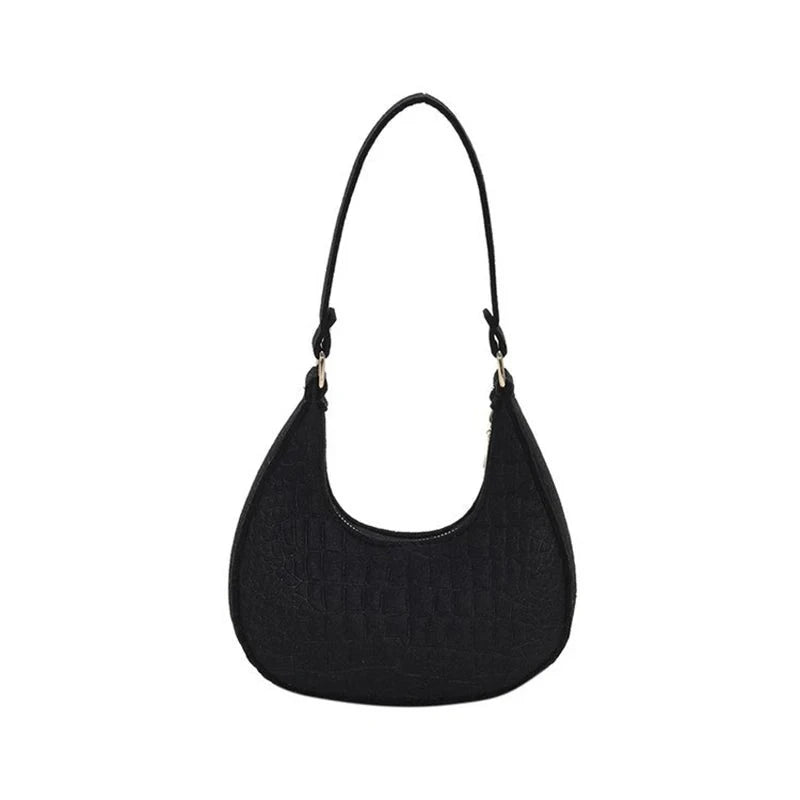 Fashion Simple Moon Shape Underarm Bags Cute Women Female Crocodile Grain Shoulder Bag Felt Purses Handbags Trend Accessories-Dollar Bargains Online Shopping Australia