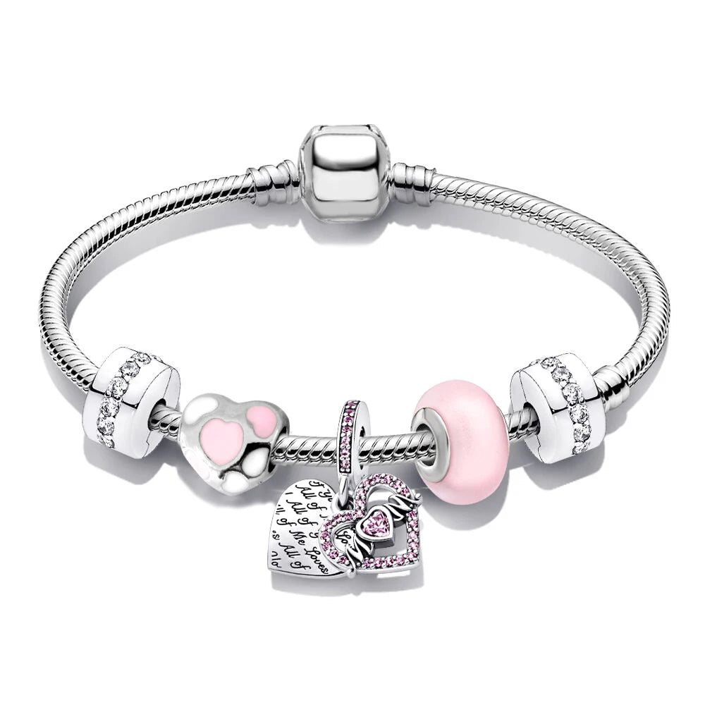 Buipoey Silver Plated Heart Key Pendant Charm Bracelets For Women Original Girls Princess Crown Beaded Bracelet Wife Jewelry-Dollar Bargains Online Shopping Australia